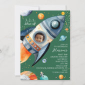 Rocket Photo First Birthday Space Party Invitation 招待状 (正面)