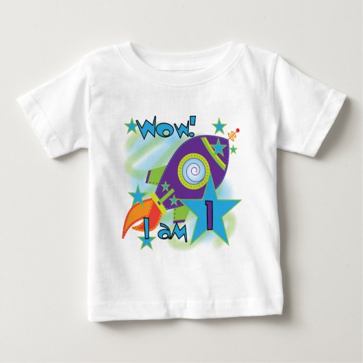 Rocket Ship 1st誕生日Tシャツとギフト ベビーTシャツ (正面)