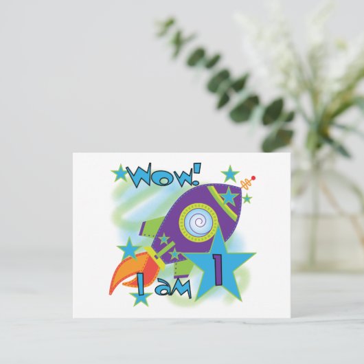 Rocket Ship 1st誕生日Tシャツとギフト ポストカード (スタンド正面)
