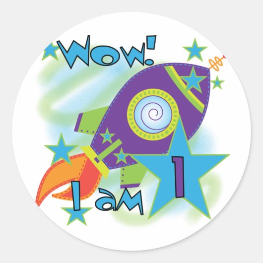 Rocket Ship 1st誕生日Tシャツとギフト ラウンドシール (正面)