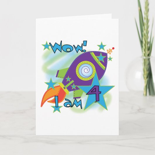 Rocket Ship 4th誕生日Tシャツとギフト カード (正面)