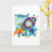 Rocket Ship 4th誕生日Tシャツとギフト カード (黄色い花)