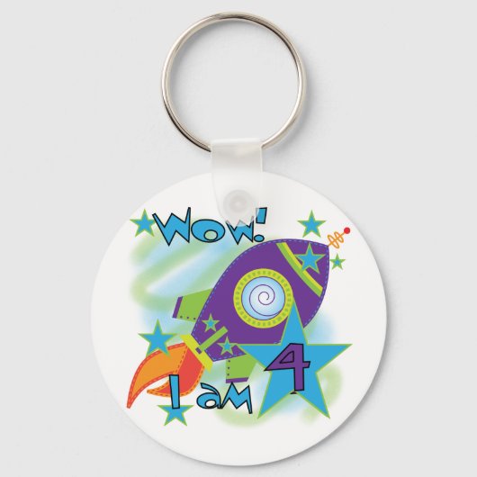 Rocket Ship 4th誕生日Tシャツとギフト キーホルダー (正面)