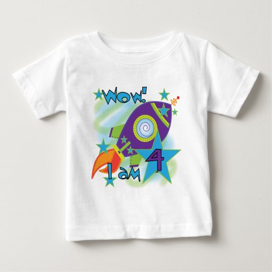 Rocket Ship 4th誕生日Tシャツとギフト ベビーTシャツ (正面)