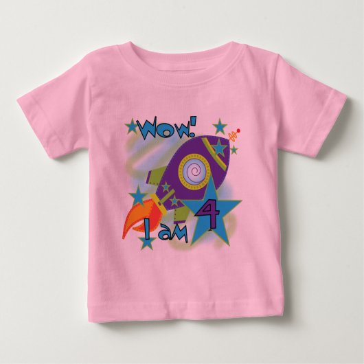 Rocket Ship 4th誕生日Tシャツとギフト ベビーTシャツ (正面)