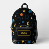Rocket Ship Backpack with Solar System Design プリントバックパック (正面)