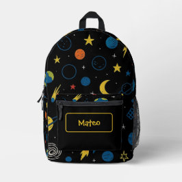 Rocket Ship Backpack with Solar System Design プリントバックパック