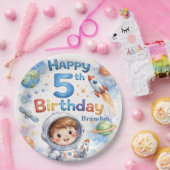 Rocket ship birthday Space Planets Boy Stars ペーパープレート (パーティー)