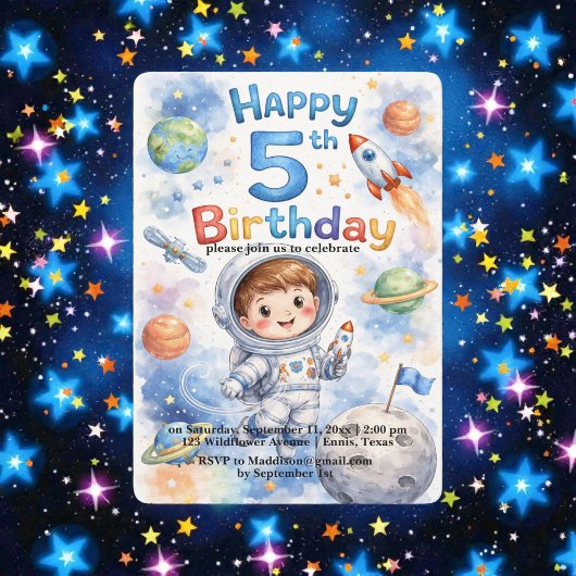 Rocket ship birthday Space Planets Boy Stars 招待状