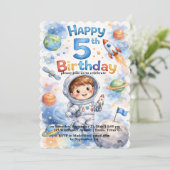 Rocket ship birthday Space Planets Boy Stars 招待状 (スタンド正面)