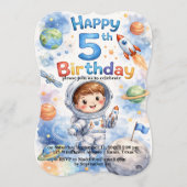 Rocket ship birthday Space Planets Boy Stars 招待状 (正面)