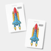 Rocket ship cartoon illustration バッジ (正面＆裏面)