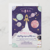 Rocket Ship Galaxy Birthday Invitation For Girls 招待状 (正面)
