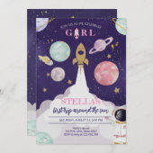 Rocket Ship Galaxy Birthday Invitation For Girls 招待状 (正面/裏面)
