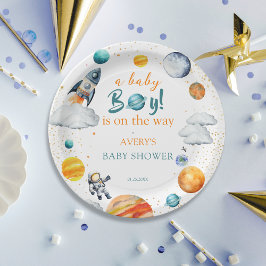 Rocket Ship Paper Plates Space Baby Shower Party  ペーパープレート