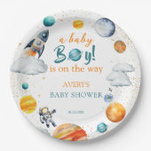 Rocket Ship Paper Plates Space Baby Shower Party ペーパープレート (正面)
