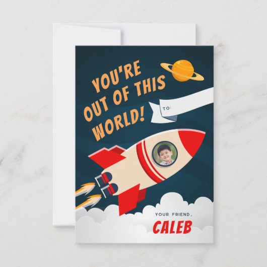 Rocket Ship Photo Classroom Valentine's Day Card 招待状 (正面)