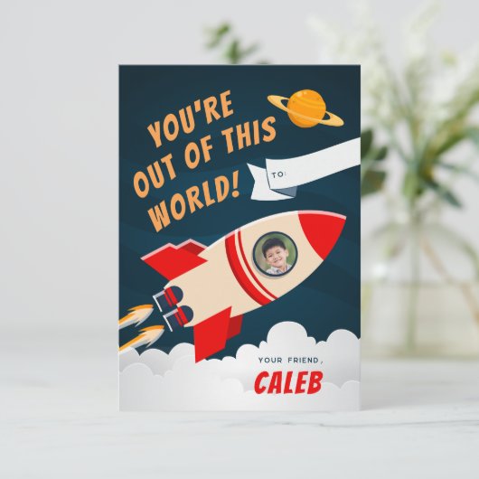 Rocket Ship Photo Classroom Valentine's Day Card 招待状 (スタンド正面)