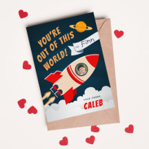 Rocket Ship Photo Classroom Valentine's Day Card