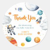 Rocket Ship Thank You Sticker Space Baby Shower ラウンドシール (正面)