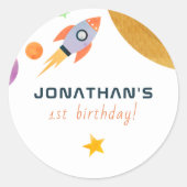 Rocket Ship Trip Around The Sun Space Boy Birthday ラウンドシール (正面)