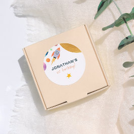 Rocket Ship Trip Around The Sun Space Boy Birthday ラウンドシール