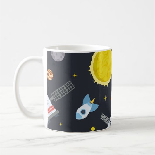 Rocket space globe solar system and planet cosmos コーヒーマグカップ (左)