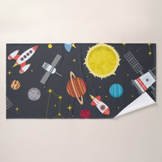 Rocket space globe solar system and planet cosmos バスタオル (バスタオル)