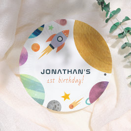 Rocket Trip Around The Sun Space Boy Birthday ペーパープレート