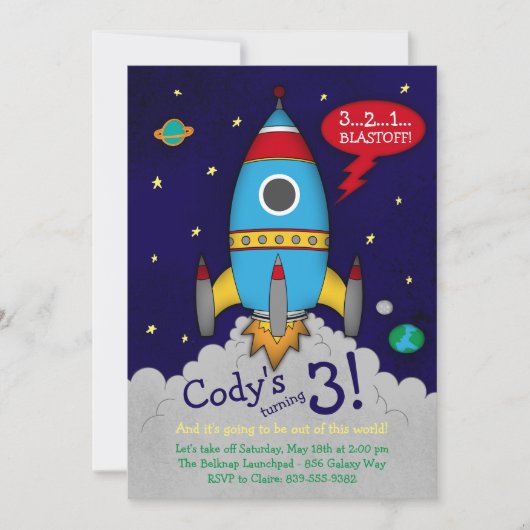 Rocketshipの誕生日のパーティの招待状 招待状 (正面)