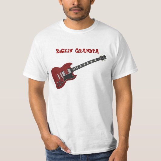 Rockinの祖父、赤く及び黒いギター Tシャツ (正面)