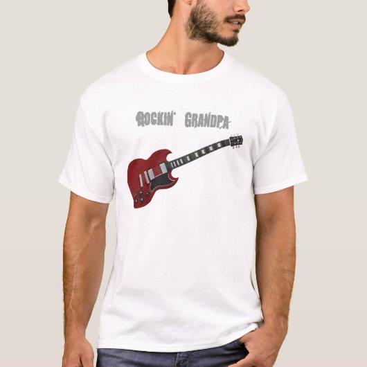 Rockinの祖父、赤く及び黒いギター Tシャツ (正面)