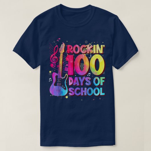 Rockin 100 Days Of SchoolGuitar Music Teacher 2827 Tシャツ (デザイン正面)