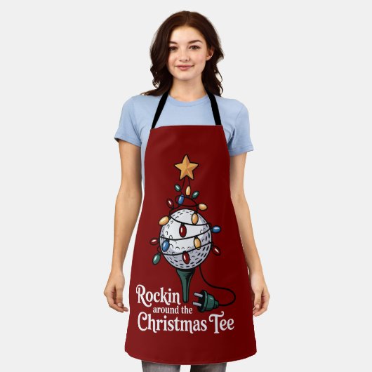 Rockin Around The Christmas Tee Funny Golf Xmas エプロン (着用した状態)