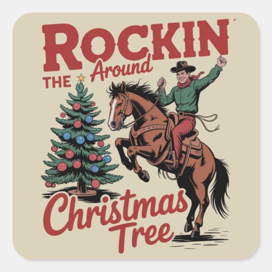Rockin Around The Christmas Tree Country Cowboy スクエアシール (正面)
