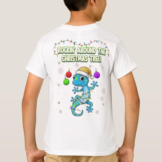 Rockin’ Christmas Gecko – Cute Holiday Lizard Deco Tシャツ (裏面)