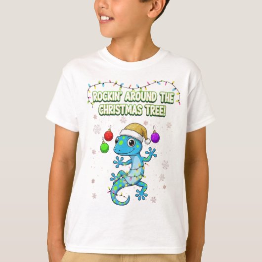 Rockin’ Christmas Gecko – Cute Holiday Lizard Deco Tシャツ (正面)