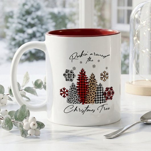 Rockin’ Christmas Mug – Plaid & Leopard Trees ツートーンマグカップ