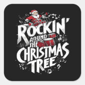 Rockin' Christmas Tree Text Drummer スクエアシール (正面)