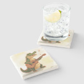 Rockin’ Crocodile with Guitar – Fun Cartoon Animal ストーンコースター (横)