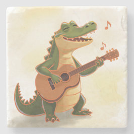 Rockin’ Crocodile with Guitar – Fun Cartoon Animal ストーンコースター