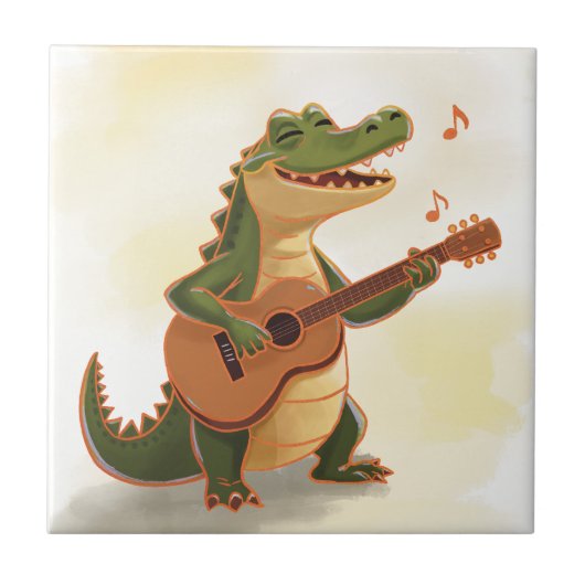 Rockin’ Crocodile with Guitar – Fun Cartoon Animal タイル (正面)