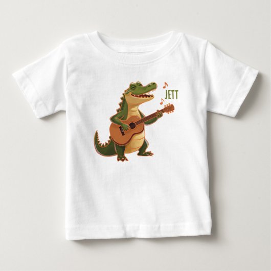 Rockin’ Crocodile with Guitar – Fun Cartoon Animal ベビーTシャツ (正面)