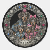 Rockin' Dachshund Family Portrait ラウンドシール (正面)