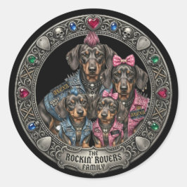 Rockin' Dachshund Family Portrait ラウンドシール