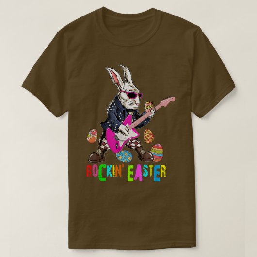 Rockin Easter Cool Bunny Playing Guitar Easter Day Tシャツ (デザイン正面)