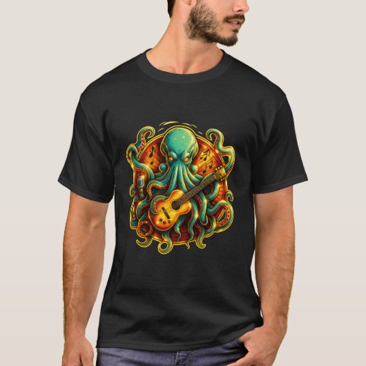 Rockin' Octopus Guitar T-Shirt – Psychedelic Sea M Tシャツ (正面)