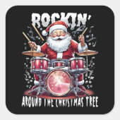 Rockin' Santa Drummer Christmas Tree スクエアシール (正面)