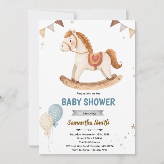 Rocking Horse Baby Shower Invitation 招待状 (正面)