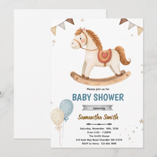 Rocking Horse Baby Shower Invitation 招待状 (正面/裏面)